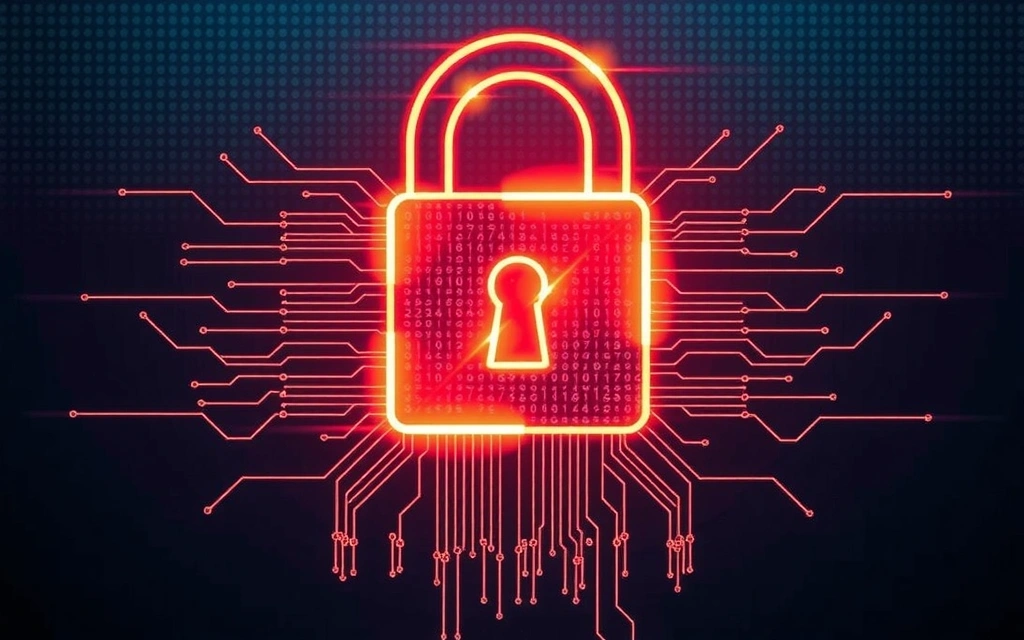 Luci al neon che formano un lucchetto digitale su uno sfondo scuro che simboleggia la sicurezza informatica